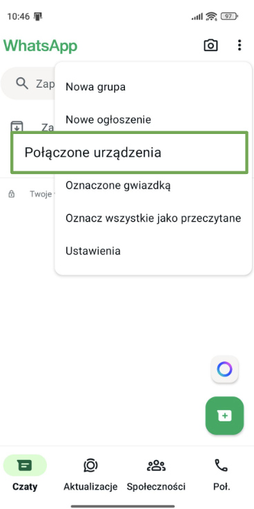 WhatsApp kebab menu highlighting Linked devices.