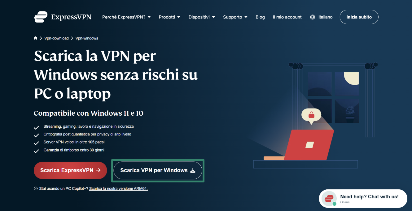 Downloading ExpressVPN's setup for Windows.
