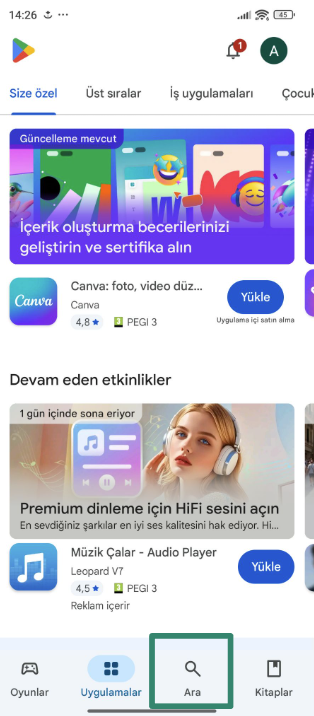 Accessing the Google Play Store on Android.