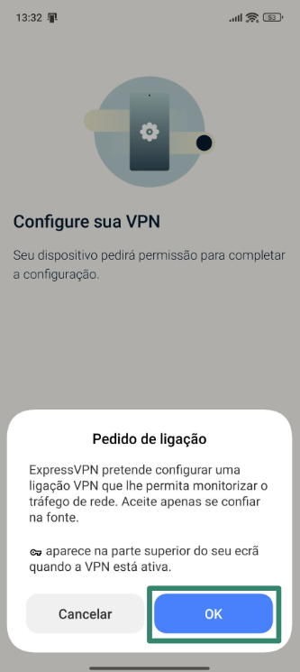 Allowing ExpressVPN to set up VPN connections on Android.