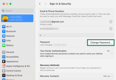 Picture of the Sign-In & Security screen with the Change Password button