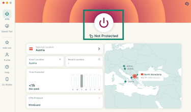ExpressVPN's main window in macOS app.