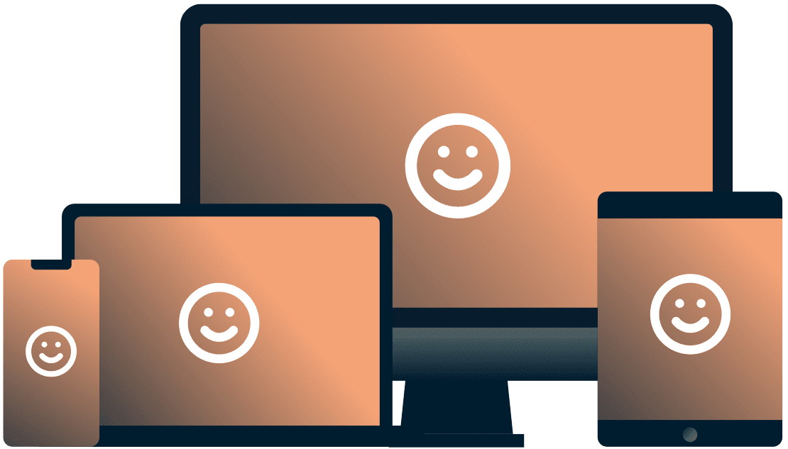 スマイリーフェイスが描かれた様々なデバイス。