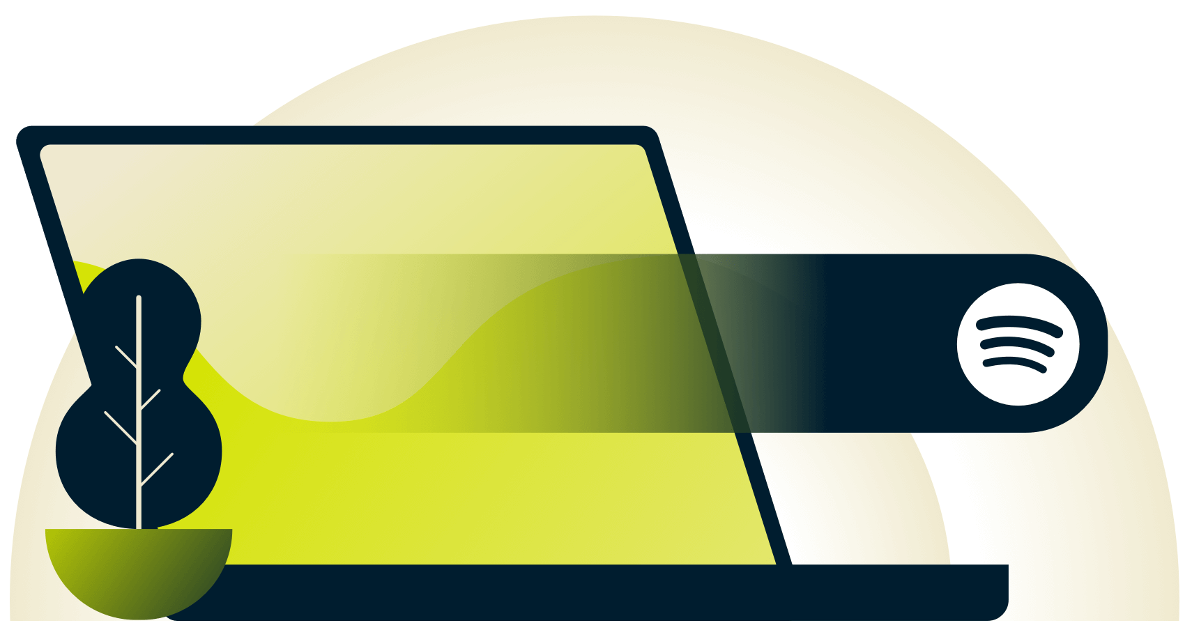 ラップトップからのSpotifyロゴ入りスワイプジェスチャー。