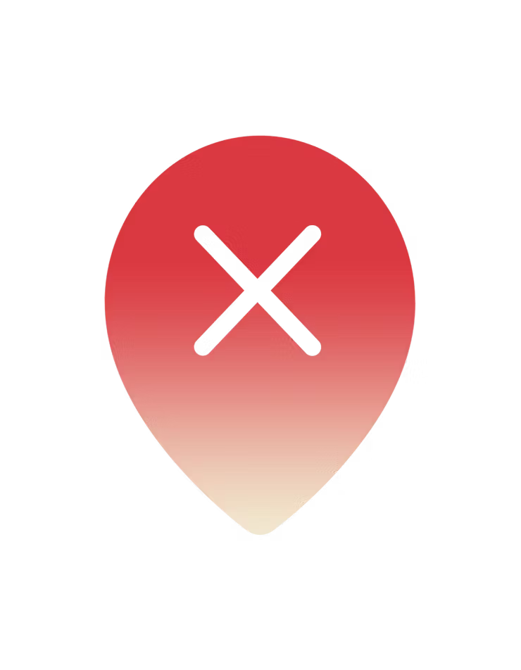 Map pin with X mark.