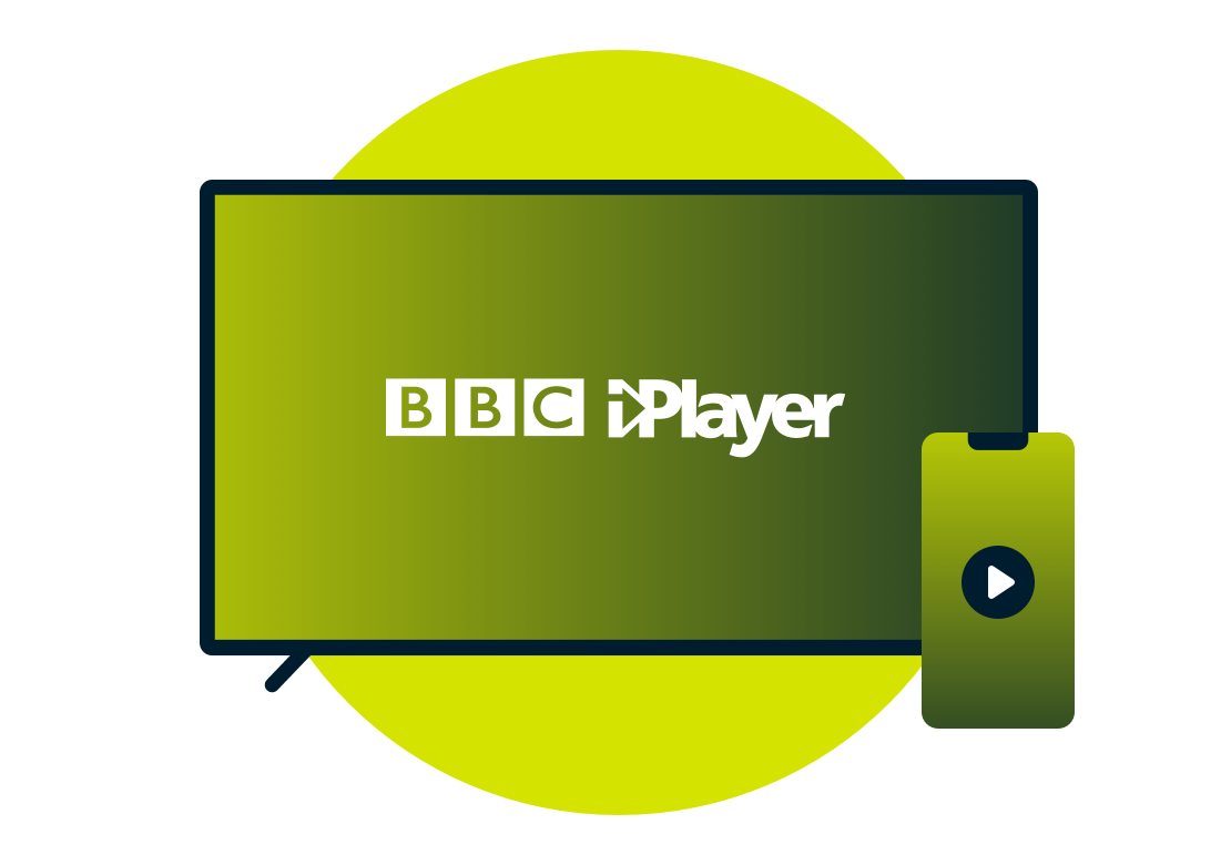 BBC iPlayerのロゴが表示されたノートパソコンと携帯電話。