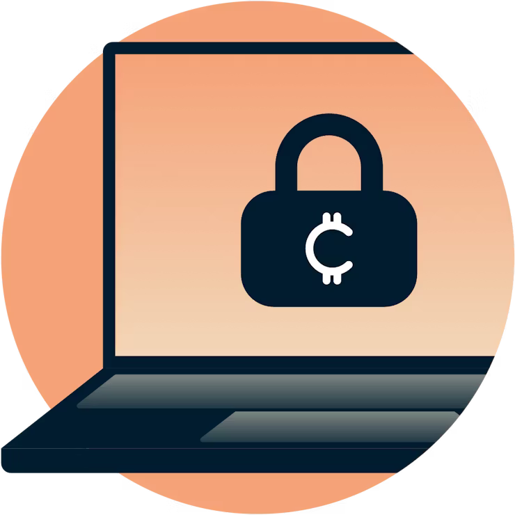 Замок с логотипом криптовалюты на экране ноутбука.