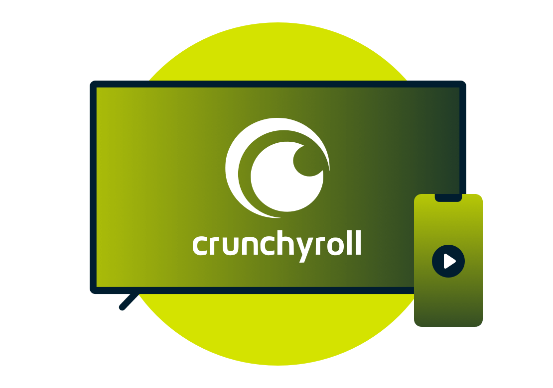 Tela de televisão com o logo Crunchyroll.