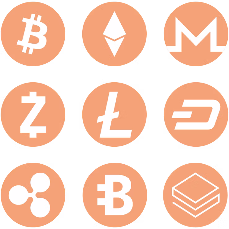 Монеты различных криптовалют. Купите VPN для криптотрейдинга.