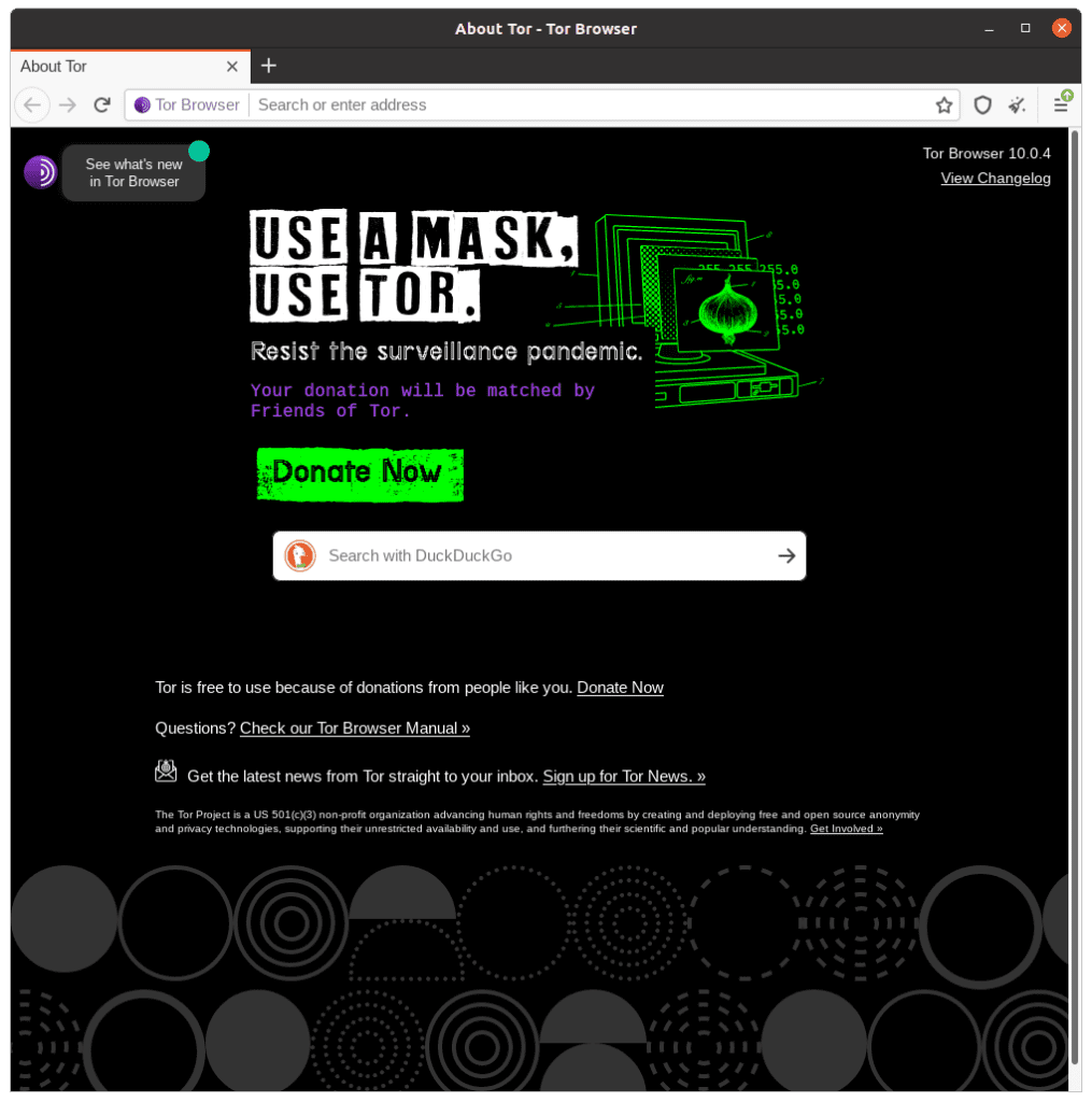 Screenshot del Browser Tor, Novembre 2020
