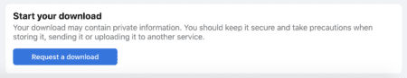Bouton lancer le téléchargement de vos informations Facebook.
