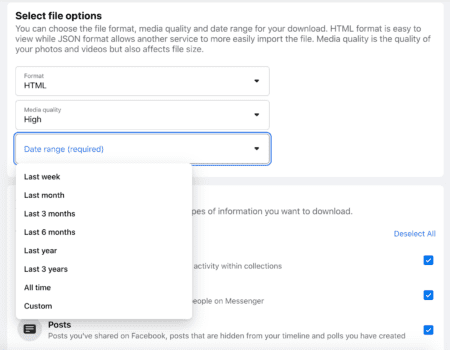 Choisissez comment récupérer vos informations Facebook.