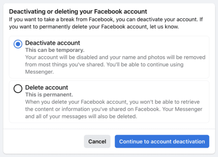 Supprimer ou désactiver le compte Facebook.