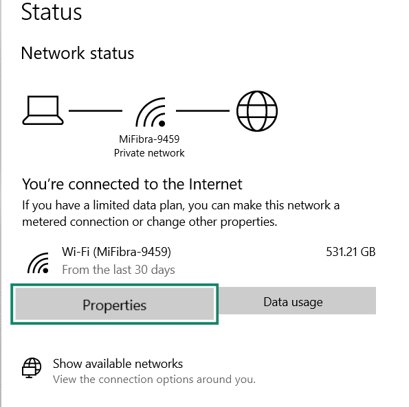 Screen showing Properties in Windows settings.