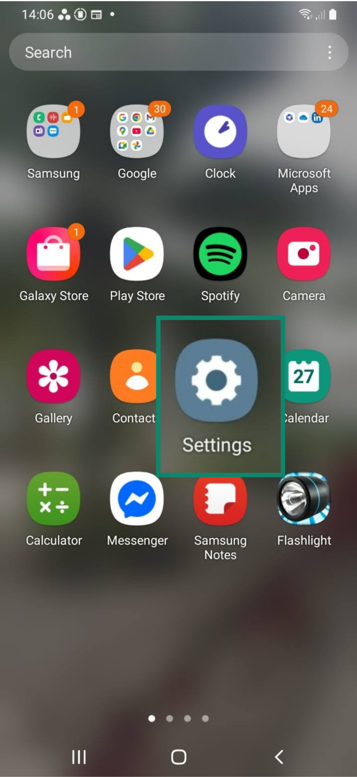 Settings option on an Android.