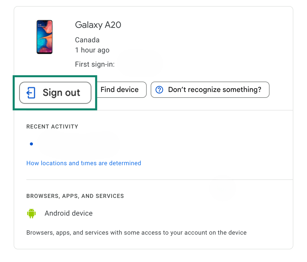 Google device sign out option.