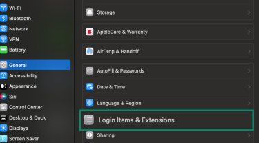 Accessing Login Items in Mac System Settings.