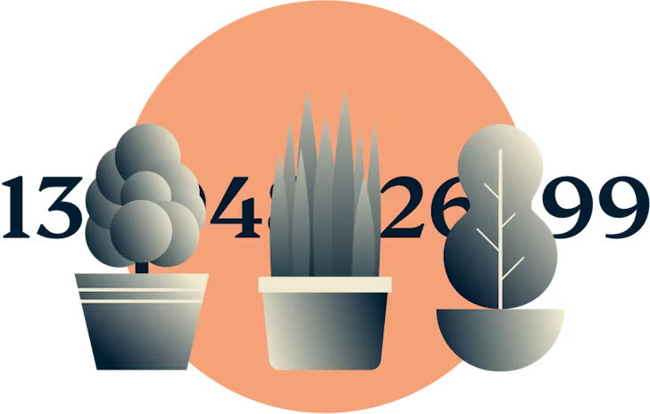 Tres plantas que cubren una línea numérica.